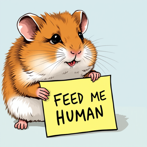 hamster holding a note which says "FEED ME HUMAN"