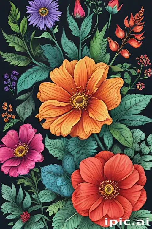 color drawing flowers