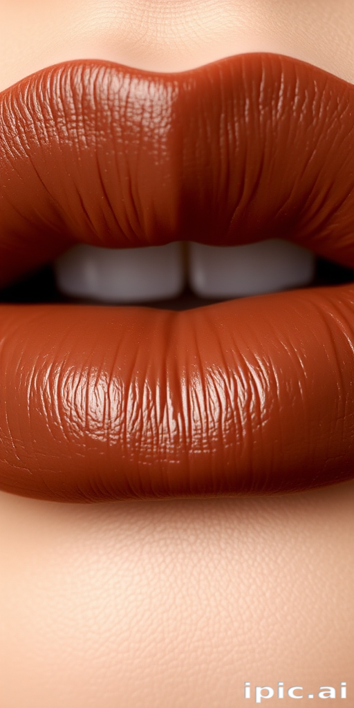 Chocolate brown lips with a creamy satin texture, dubbed "Mocha Delight," offering rich pigmentation and a subtle coffee-inspired scent