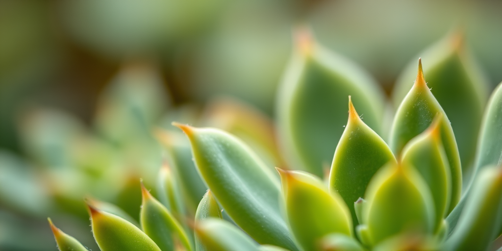 macros shot of green succulent leaves with a soft focus background, f/2.8 aperture, ISO 100, 50mm lens, natural light, DSLR camera