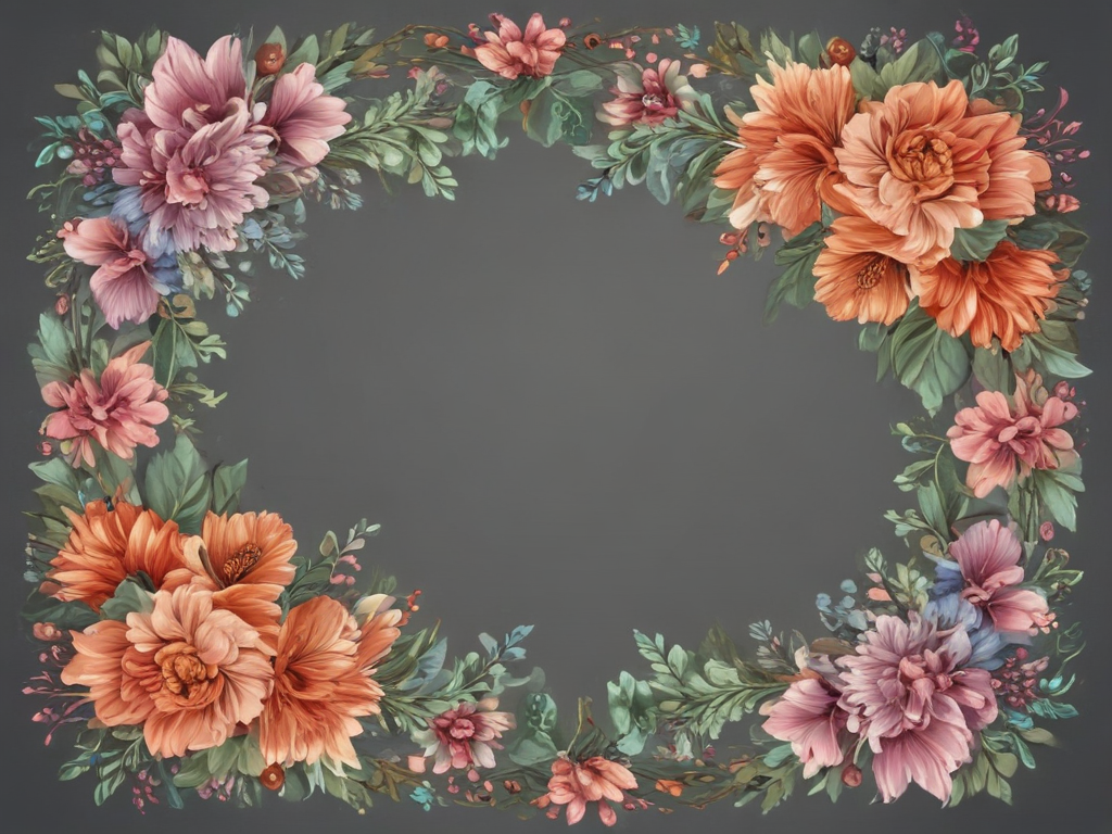 Elegant Floral Frame Design with Vibrant Blooms and Lush Greenery Accents