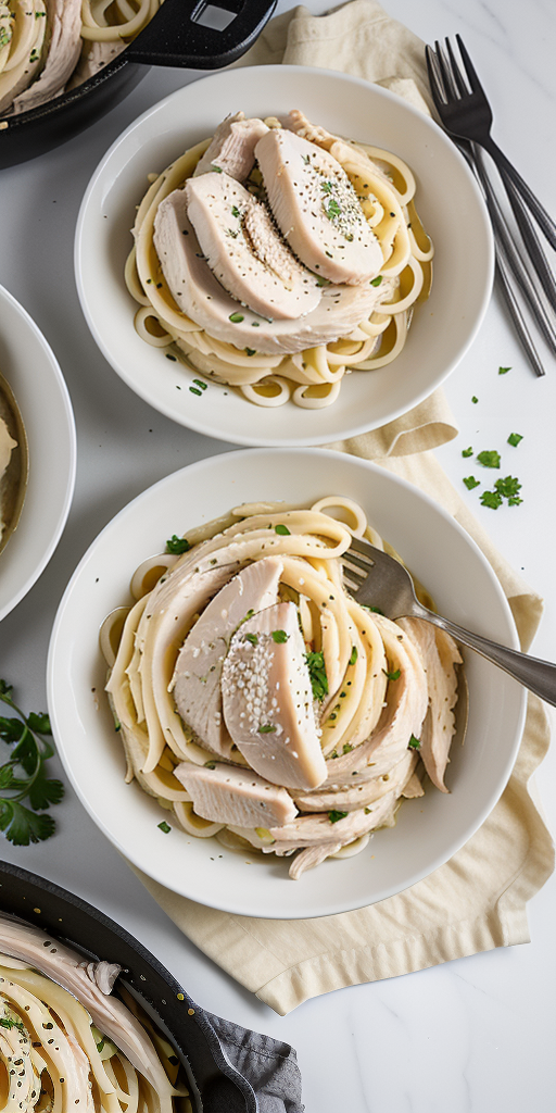 chicken noodles and mashed potatoes