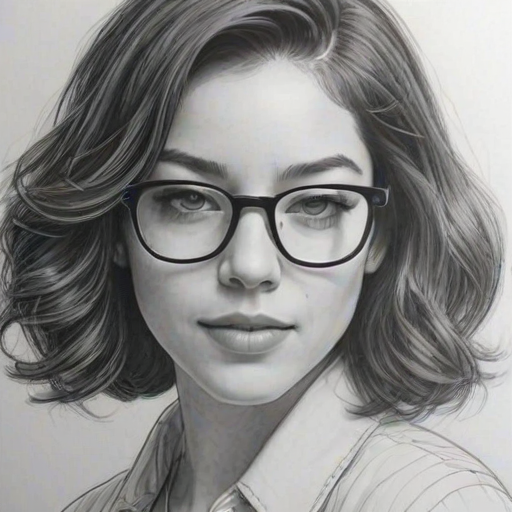 Radiant Olivia Thirlby, pencil sketch, portrait of Charming woman 1976s in glasses, hair style beatnik, outline, clear lines, fine lines, 8k