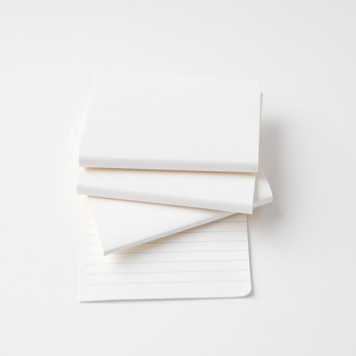 create a high-resolution image of three blank sheets of lined paper stacked slightly askew on a clean white background, use a Canon EOS 5D Mark IV, aperture f/4, shutter speed 1/100 sec, ISO 100, focus on the texture of the paper