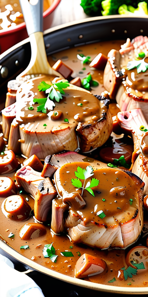 smothered pork chops in brown gravy