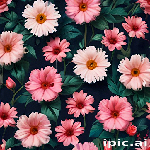 Vibrant Floral Pattern Featuring Various Pink Flowers Against a Dark ...
