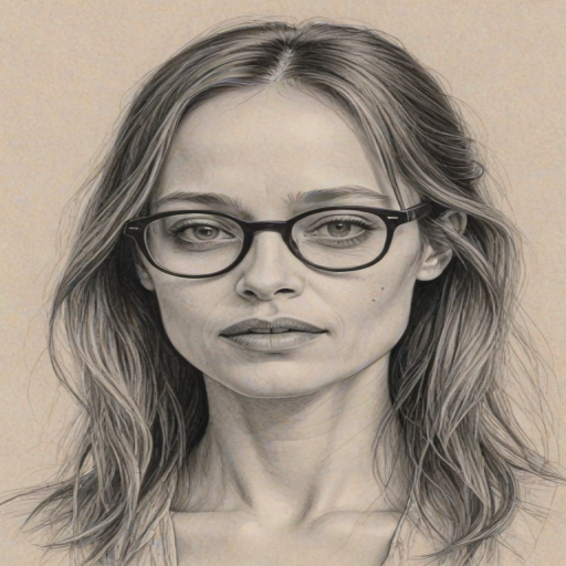 Elegant Fiona Apple, pencil sketch, portrait of Sublime woman 1963s in glasses, hair style beatnik, outline, clear lines, fine lines, 8k