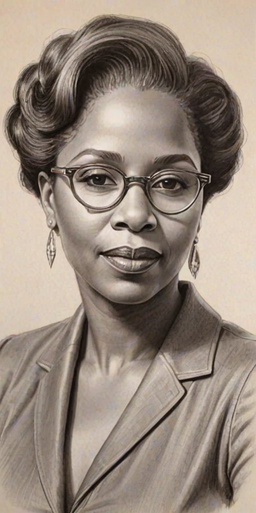 Elegant Iyanla Vanzant, pencil sketch, portrait of Gorgeous woman 1932s in glasses, hair style beatnik, outline, clear lines, fine lines, 8k