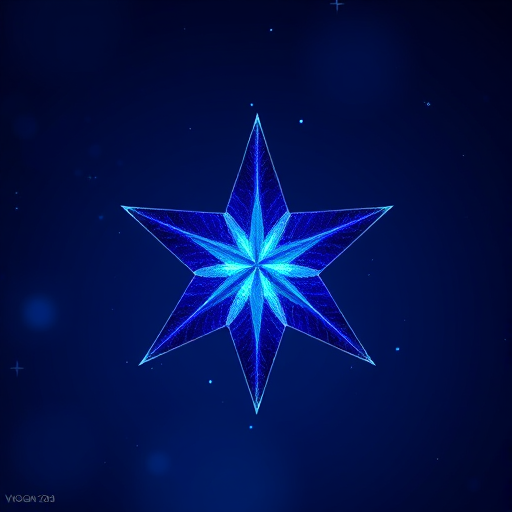 Create a high-resolution image of a blue star on a transparent background using a DSLR camera with a focal length of 50mm, aperture set to f/2.8, ISO 100, and a slight vignette effect for depth.