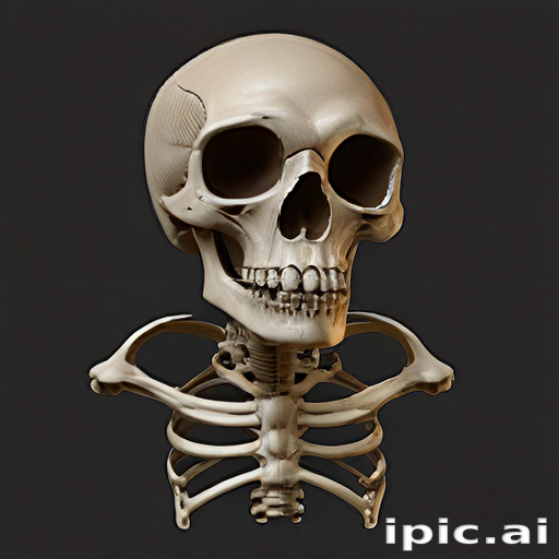 Detailed Anatomical Model of a Human Skeleton Displaying Skull and Ribs