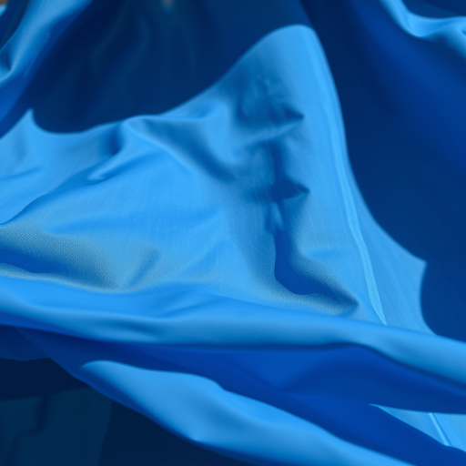 A close-up of a flowing blue fabric with intricate folds and shadows, taken with a DSLR camera at f/4, ISO 100, 1/50s exposure, using a 50mm lens, natural light, with a shallow depth of field to enhance texture and detail.
