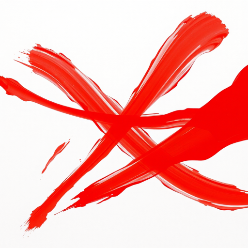 Generate an abstract image of vibrant red paint strokes on a white background, captured with a DSLR camera at f/2.8, ISO 100, 1/200s shutter speed, using a top-down view for clarity and detail.