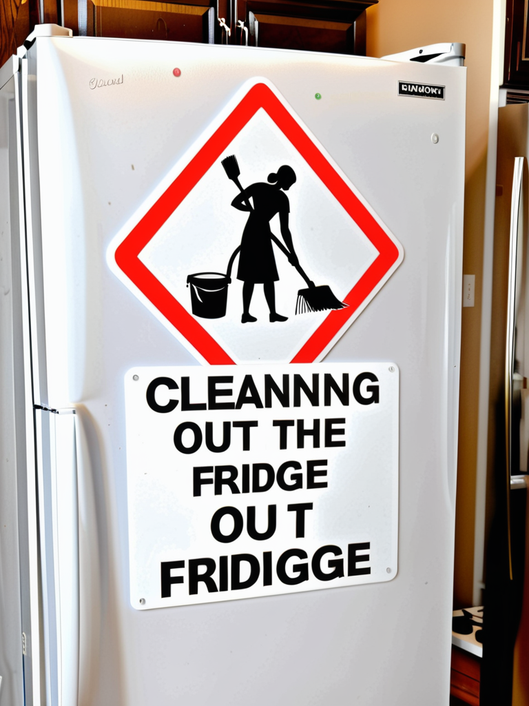Sign on Refrigerator Emphasizing the Importance of Cleaning Out the Fridge