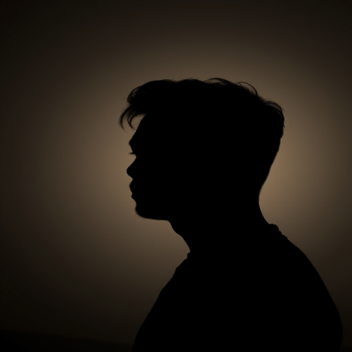 capture a high-quality dark silhouette of a person with intricate details against a soft gradient background, using a DSLR camera with a 50mm lens, aperture set to f/1.8, ISO 200, shutter speed 1/100s, focused on the subject in a portrait view with natural lighting techniques to enhance shadows and highlights