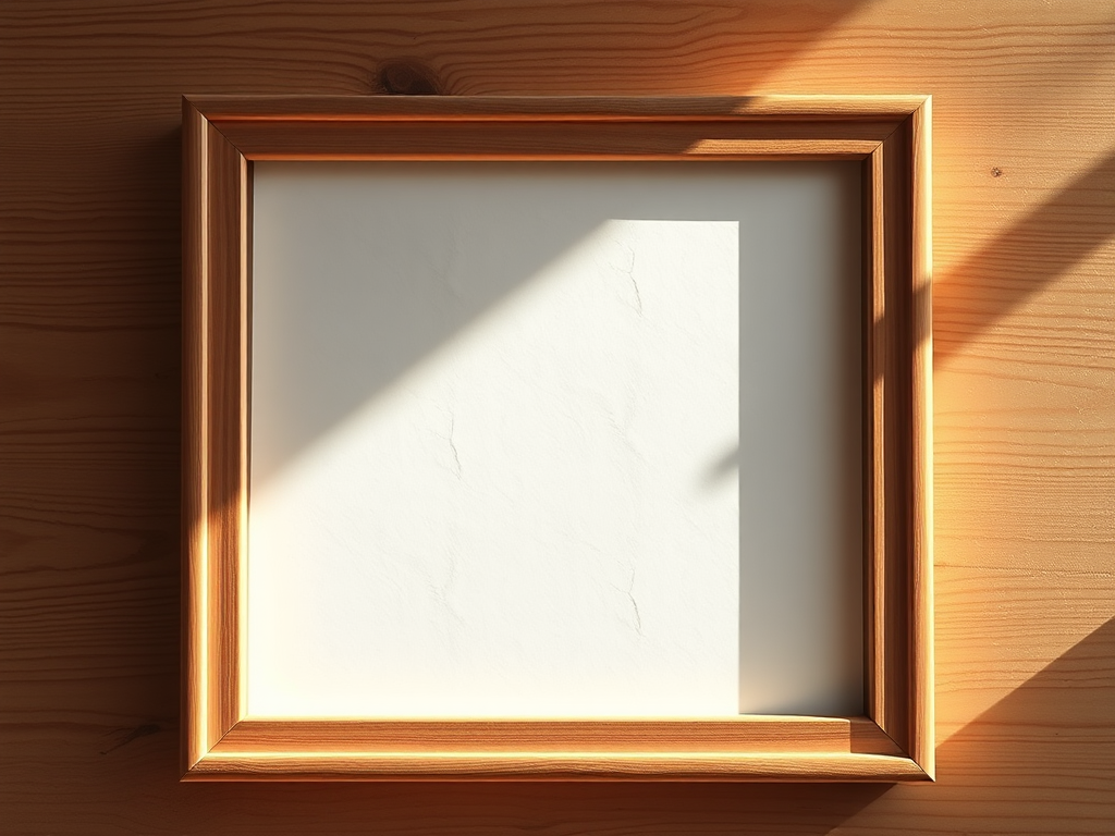 Create a high-quality image of a blank document framed with a wooden border, shot with a DSLR camera at f/2.8 aperture, ISO 100, using a 50mm lens, with natural lighting from the left side, and a shallow depth of field.