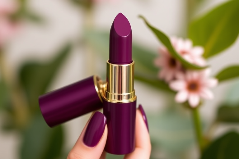 Empowering "Power Plum" long-wear lipstick combines deep purple tones with a comfortable, non-drying formula for unstoppable confidence throughout the day