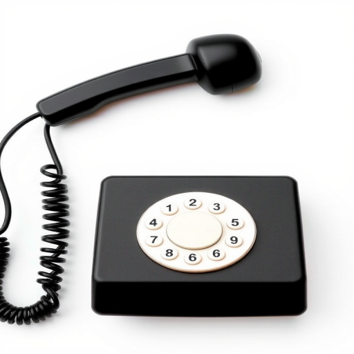 create a high-resolution black telephone icon on a white background, using a DSLR camera at f/1.8 aperture, ISO 100, and a 50mm lens for a sharp focus and clean details, with a flat lay perspective and natural lighting.