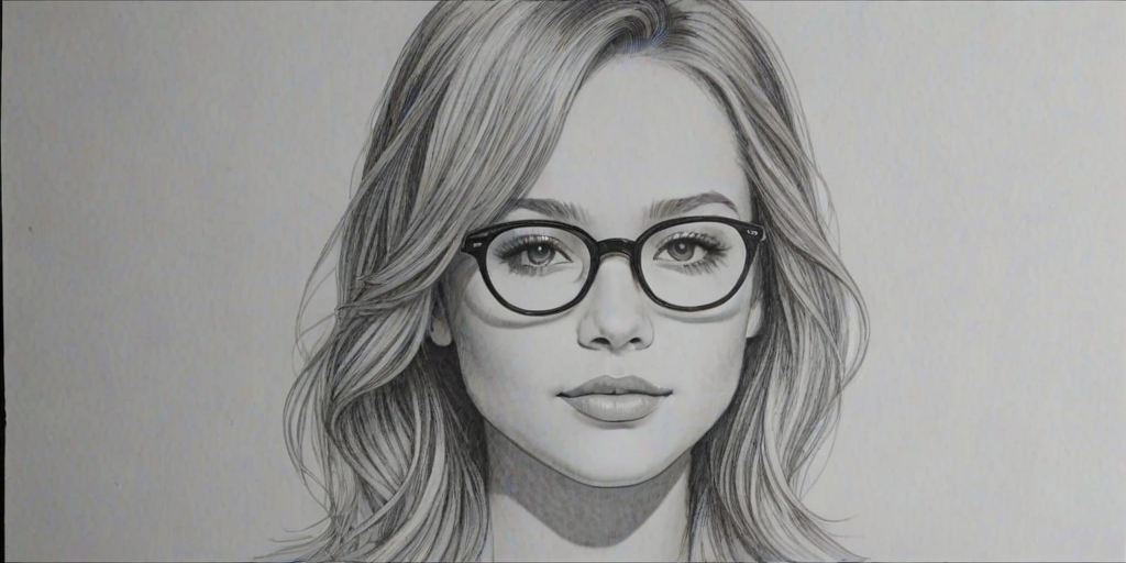 Fascinating Kelli Berglund, pencil sketch, portrait of Dazzling woman 1964s in glasses, hair style beatnik, outline, clear lines, fine lines, 8k
