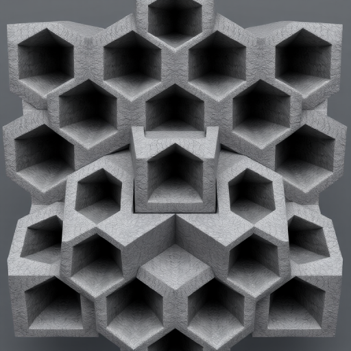 Regenerate the image of a 3D geometric shape resembling a triangular structure made of gray blocks with hollow centers, use a Canon EOS R5 camera, aperture f/8, ISO 100, 24mm lens, and a slightly elevated angle for a clear view.