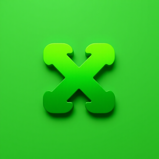Create an image of a stylized green logo resembling a software application with a prominent letter X, soft gradients in varying shades of green, photographed with a DSLR camera, aperture f/8, ISO 100, 50mm lens, top-down view, using natural lighting.