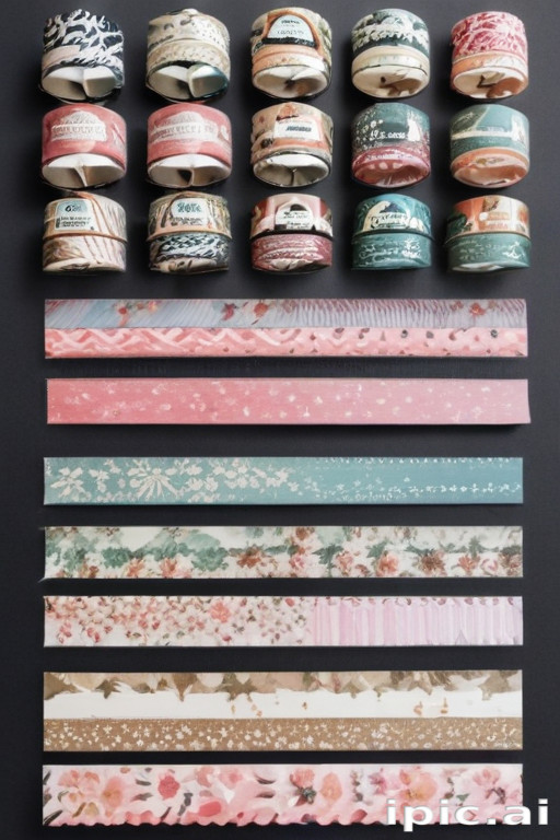 Colorful Collection of Decorative Washi Tapes and Paper Strips for Crafting