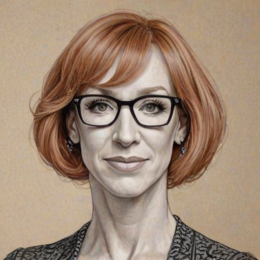 Resplendent Kathy Griffin, pencil sketch, portrait of Radiant woman 1927s in glasses, hair style beatnik, outline, clear lines, fine lines, 8k