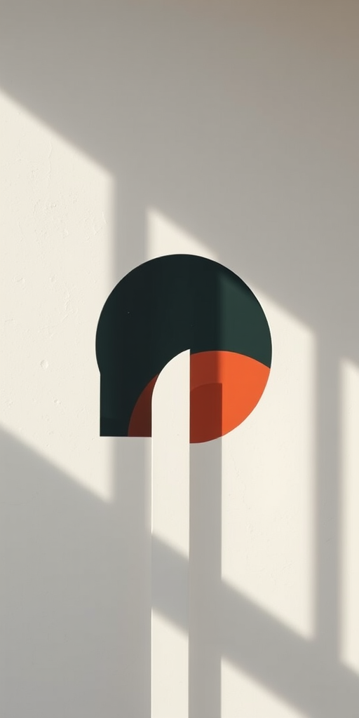 Generate a high-quality image of a minimalist, abstract design featuring geometric shapes and contrasting colors, shot with a Canon EOS R5 at f/8, ISO 100, 50mm lens in natural light, using a shallow depth of field for enhanced focus on composition.