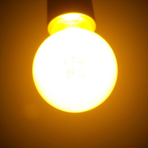 Create a bright, glowing light bulb image with a soft yellow radiance, using a high-resolution camera at f/2.8 aperture, ISO 100, 1/250 sec shutter speed, taken from a slightly elevated angle with a macro lens for sharp detail.