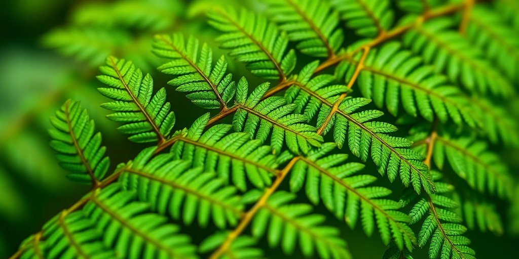 high-resolution close-up of a green fern leaf with intricate details, use a macro lens, f/2.8 aperture, 1/125s shutter speed, ISO 200, natural light, soft focus background, vibrant colors, sharp texture