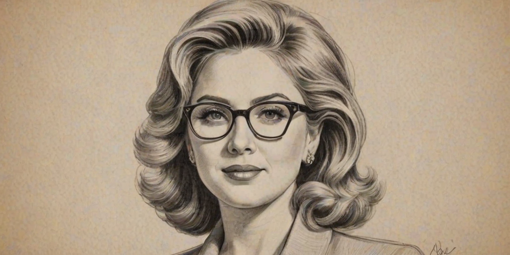 Fascinating Hillary Scott, pencil sketch, portrait of Splendid woman 1943s in glasses, hair style beatnik, outline, clear lines, fine lines, 8k