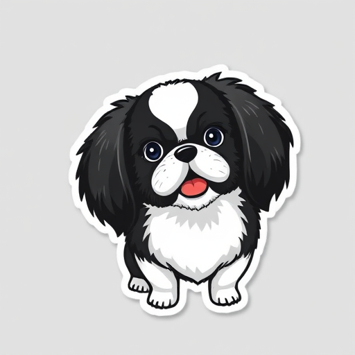 imagine sticker, 3D black and white japanese chin, grey background