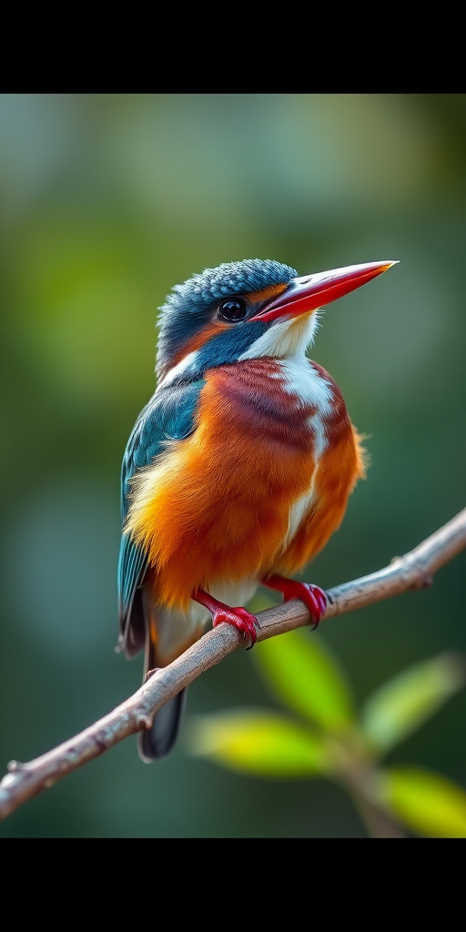 A close-up shot of a kingfisher perched on a branch, captured with a DSLR camera at f/4 aperture, 1/250 sec shutter speed, ISO 200, using a 200mm lens with natural soft lighting to enhance color vibrancy and sharpness.