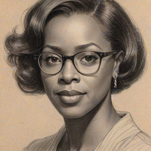 Enchanting Courtney B. Vance, pencil sketch, portrait of Captivating woman 1931s in glasses, hair style beatnik, outline, clear lines, fine lines, 8k