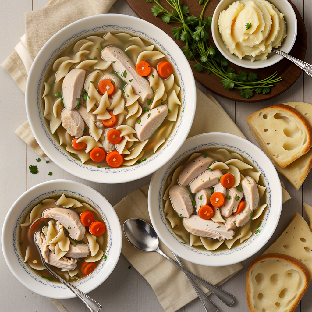 chicken noodle soup over mashed potatoes