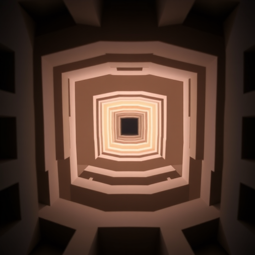 Create a high-resolution abstract image featuring concentric squares funneling toward a central point, using a Canon EOS R5 with a 24-70mm f/2.8 lens, aperture set to f/8, ISO 100, and a shutter speed of 1/250s, captured at a straight-on angle with a slight vignette effect for added depth.