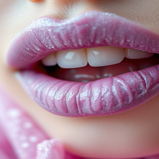 Frosted lilac lips with a subtle sparkle, ethereal and dreamy, evoking a sense of fantasy and whimsy in their delicate appearance