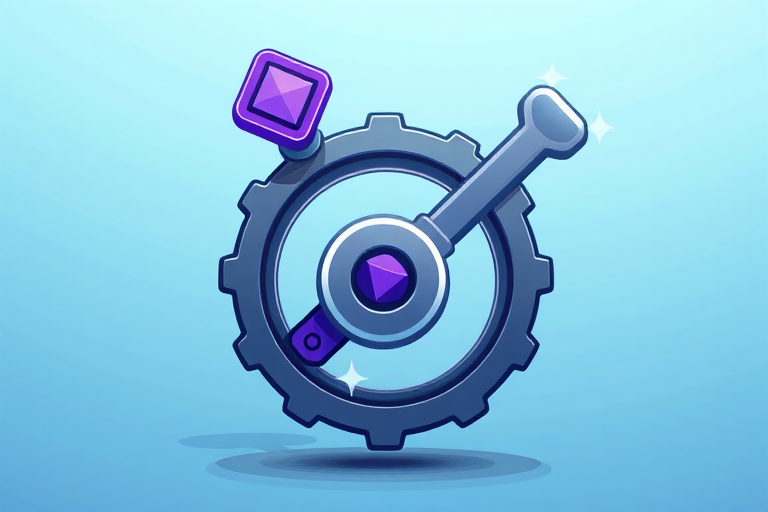 Create a high-resolution digital illustration of a graphical icon featuring a stylized lever mechanism with a purple element and a triangular shape on top, captured from a low angle using a DSLR camera, aperture f/2.8, shutter speed 1/200 sec, ISO 100, with a soft focus background for enhanced clarity.
