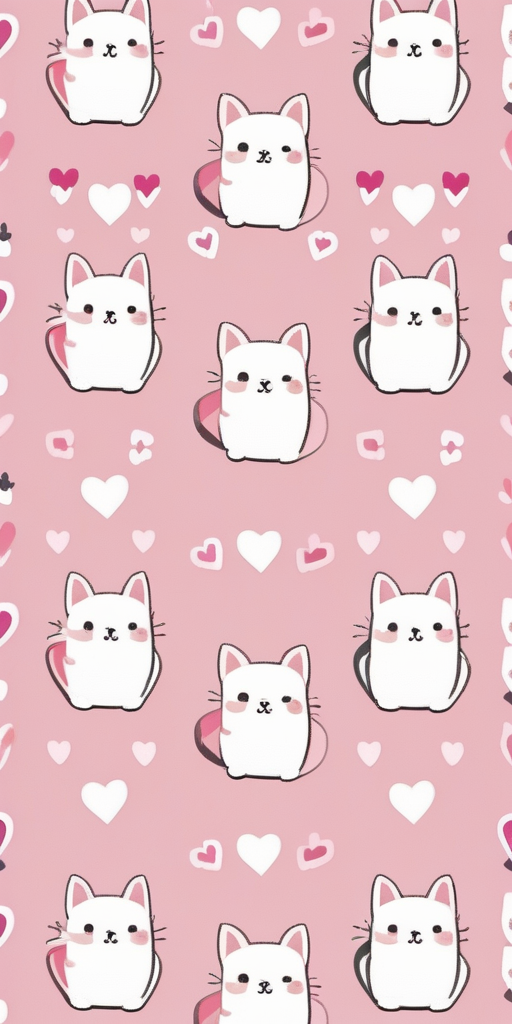 Charming Cat Pattern with Adorable Kittens and Colorful Heart Designs