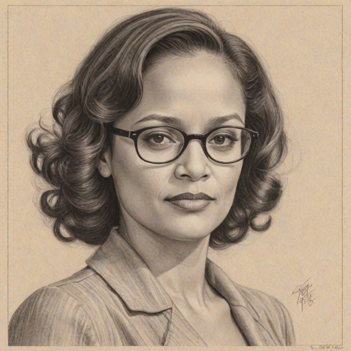Fetching Judy Reyes, pencil sketch, portrait of Magnificent woman 1936s in glasses, hair style beatnik, outline, clear lines, fine lines, 8k
