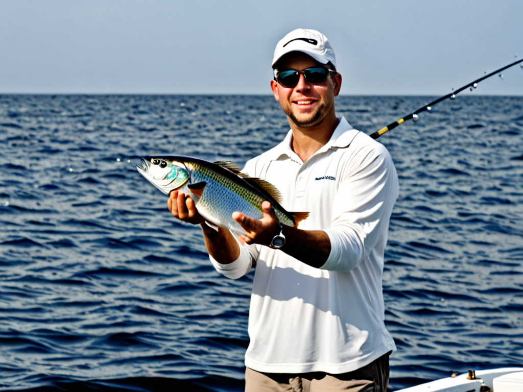 Sport fishing man with big catch, high-resolution photo