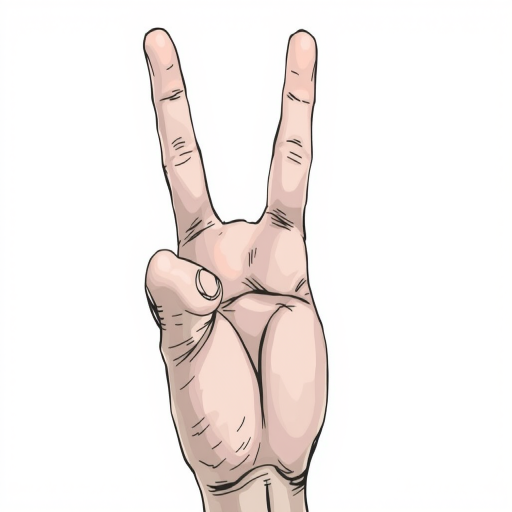 Create a detailed illustration of a hand making the rock-on gesture, using a high-resolution digital camera with settings of ISO 100, aperture f/2.8, and shutter speed 1/250s, taken from a close-up perspective with a soft focus background to enhance the hand's details and texture.