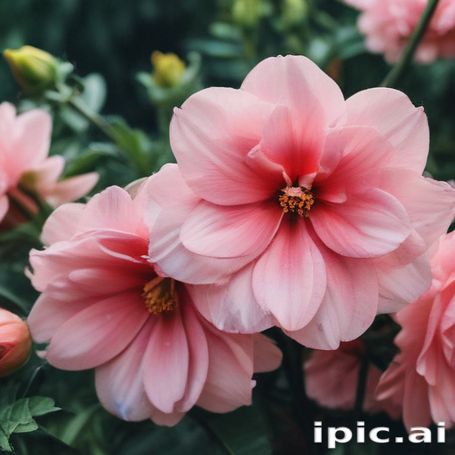 Beautiful Pink Flowers Blooming Amidst Lush Green Foliage in Nature