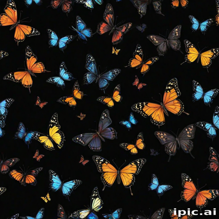 butterflies in black background