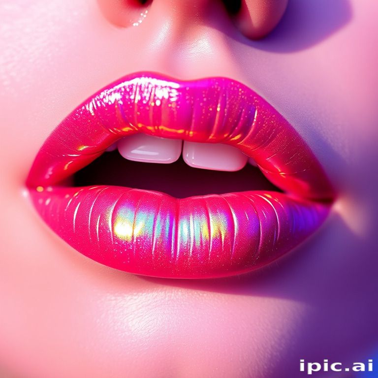 Holographic "Prism Power" lip gloss with color-shifting pigments, delivering a mesmerizing rainbow effect and ultra-reflective shine