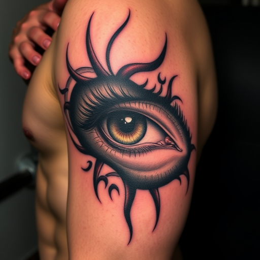 Realistic 3D tattoo dubbed "Optical Illusion" utilizing shading and perspective techniques to create a lifelike image that appears to emerge from or recede into the skin fooling the eye with its depth
