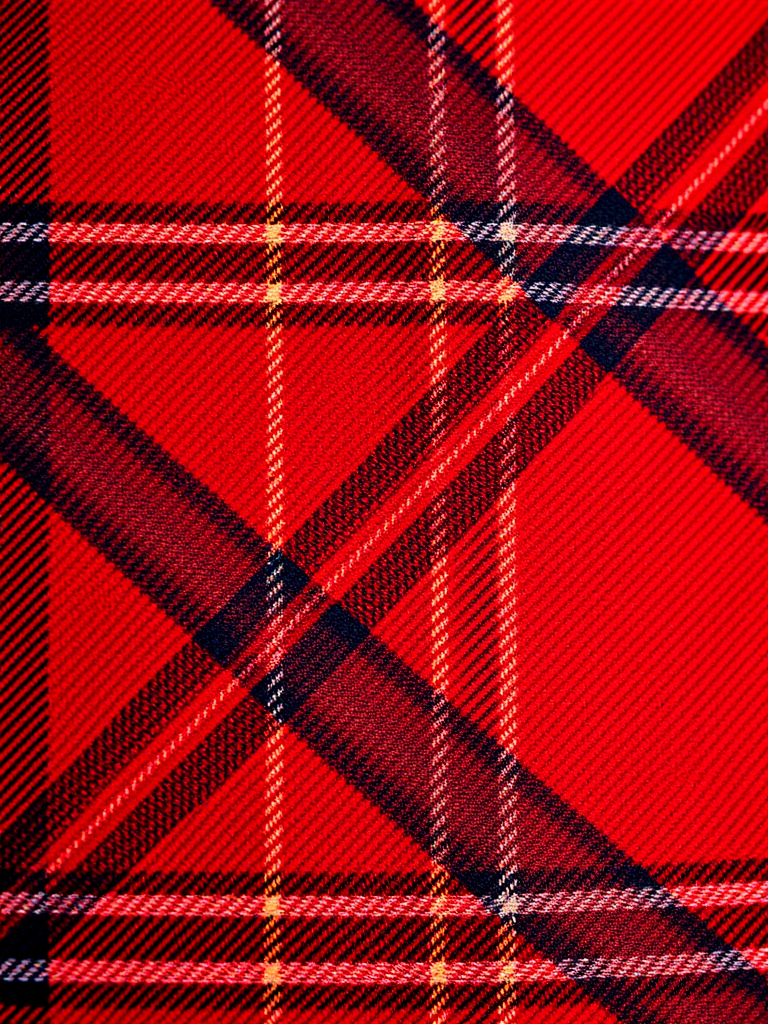High-resolution image of a vibrant red tartan pattern, captured with a DSLR camera at f/8 aperture, ISO 100, 50mm lens, in soft diffused lighting to enhance texture and color richness, centered view, using a macro style for detailed clarity.