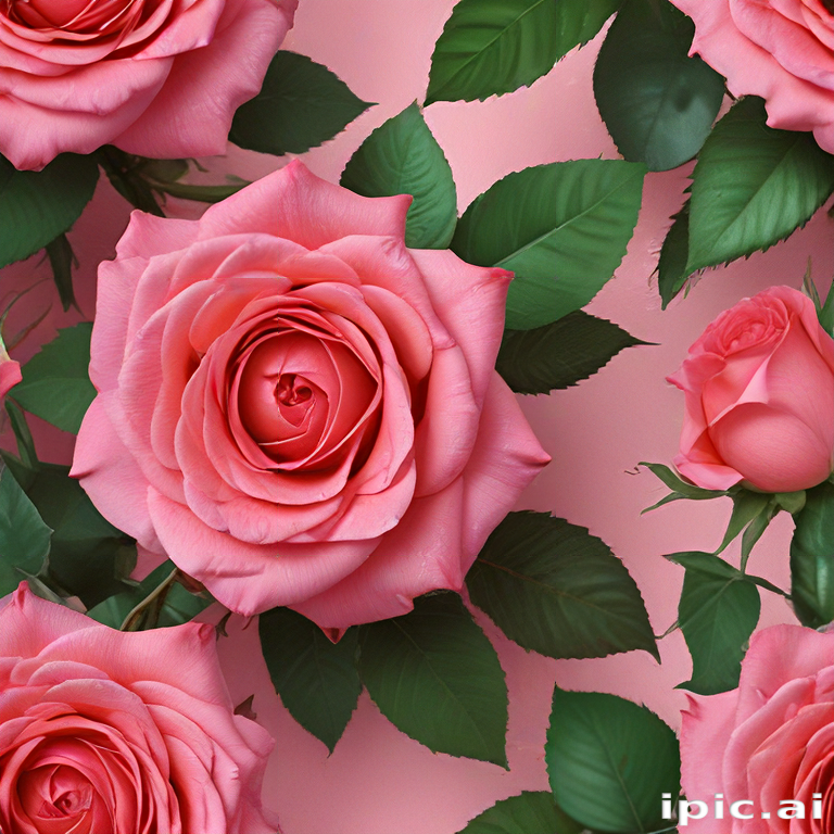 Lovely Pink Roses Surrounded by Lush Green Leaves on a Soft Background