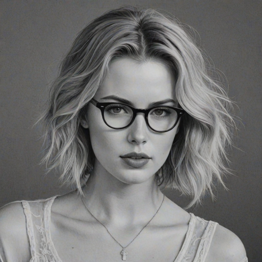 Enticing Ireland Baldwin, pencil sketch, portrait of Fascinating woman 1926s in glasses, hair style beatnik, outline, clear lines, fine lines, 8k