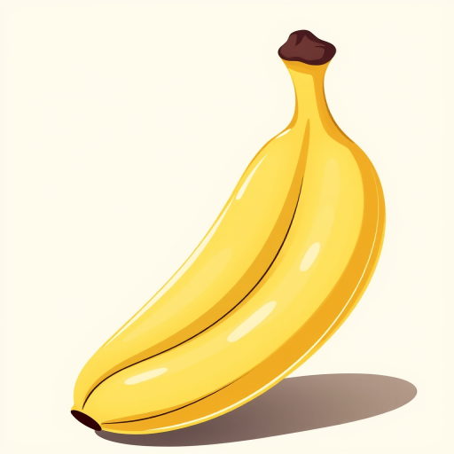 Generate a vibrant illustration of a banana with a smooth, glossy finish, using a high-resolution digital format, 50mm lens, f/2.8 aperture for depth of field, shot from a slight angle to highlight the curves and textures of the banana.