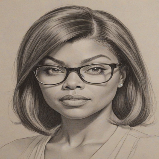Superb Taraji P. Henson, pencil sketch, portrait of Fetching woman 1962s in glasses, hair style beatnik, outline, clear lines, fine lines, 8k